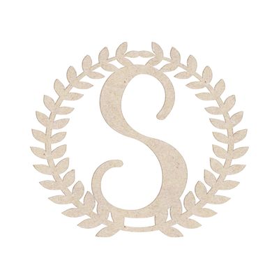12" Roman Wreath Unfinished Wood Initial Monogram Letter S (Sizes 12"-28")