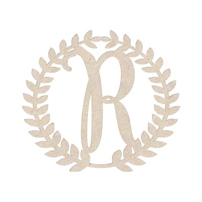 12" Roman Wreath Unfinished Wood Initial Monogram Letter R (Sizes 12"-28")