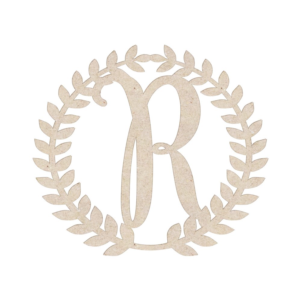 12" Roman Wreath Unfinished Wood Initial Monogram Letter R (Sizes 12"-28")
