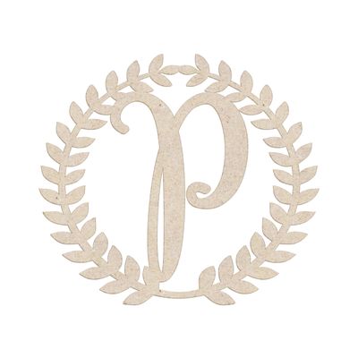 12" Roman Wreath Unfinished Wood Initial Monogram Letter P (Sizes 12"-28")