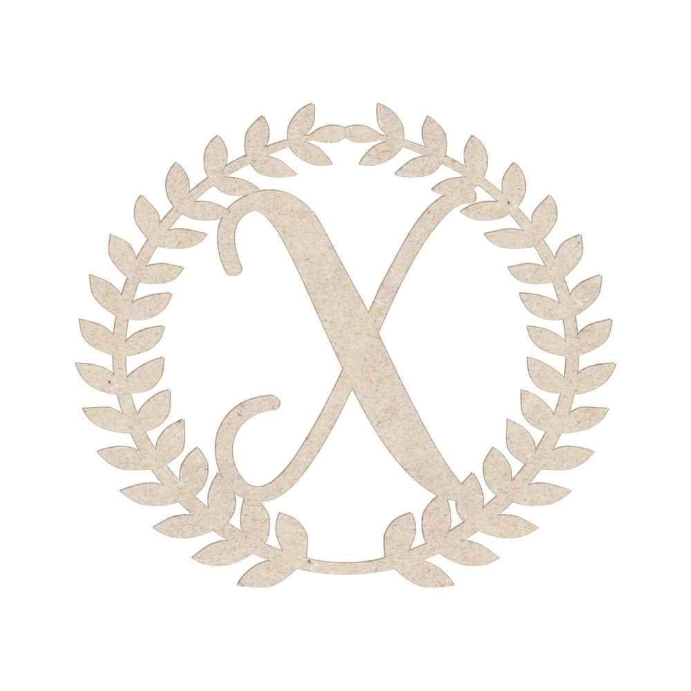 12" Roman Wreath Unfinished Wood Initial Monogram Letter X (Sizes 12"-28")