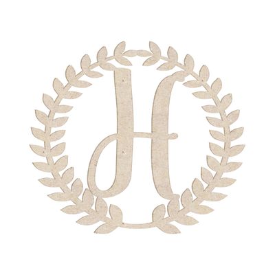 28" Roman Wreath Unfinished Wood Initial Monogram Letter H (Sizes 12"-28")