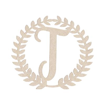 20" Roman Wreath Unfinished Wood Initial Monogram Letter T (Sizes 12"-28")