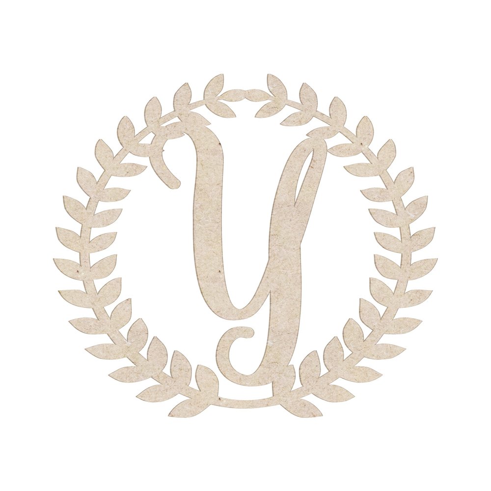 18" Roman Wreath Unfinished Wood Initial Monogram Letter Y (Sizes 12"-28")