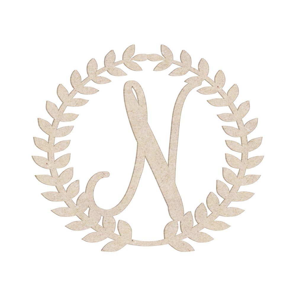 28" Roman Wreath Unfinished Wood Initial Monogram Letter N (Sizes 12"-28")
