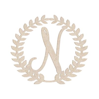 24" Roman Wreath Unfinished Wood Initial Monogram Letter N (Sizes 12"-28")