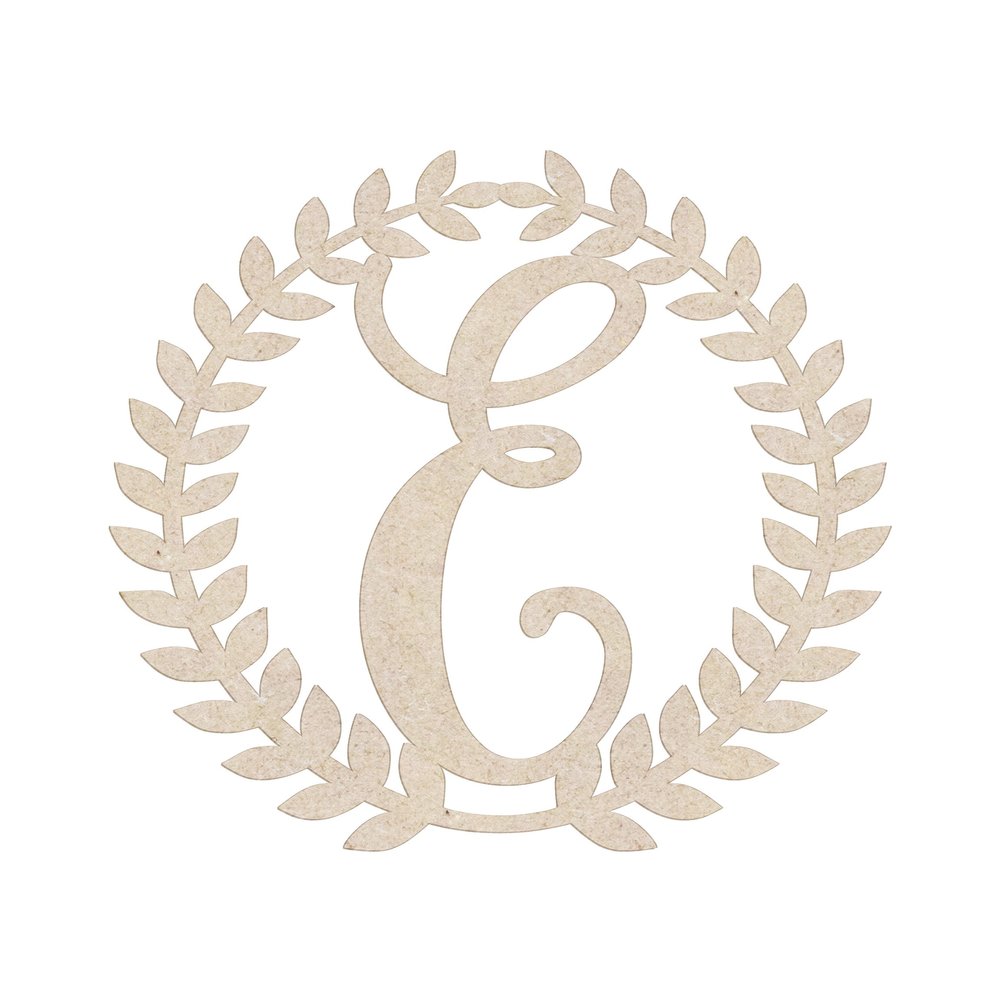 12" Roman Wreath Unfinished Wood Initial Monogram Letter E (Sizes 12"-28")