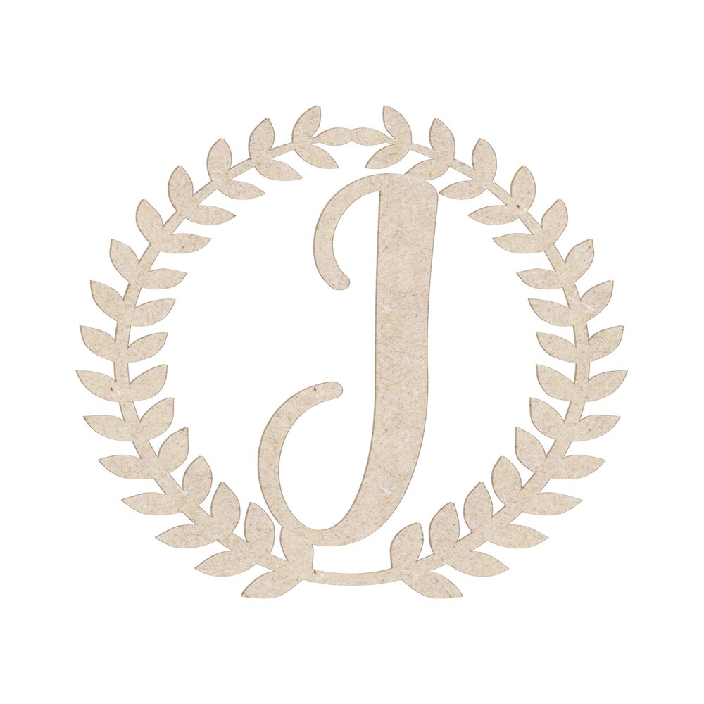 24" Roman Wreath Unfinished Wood Initial Monogram Letter I (Sizes 12"-28")