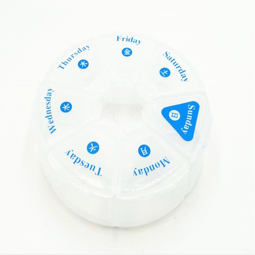 XJSXZC Round Shaped Clear Hard Plastic 7 Day Drug Organizer Pill Box