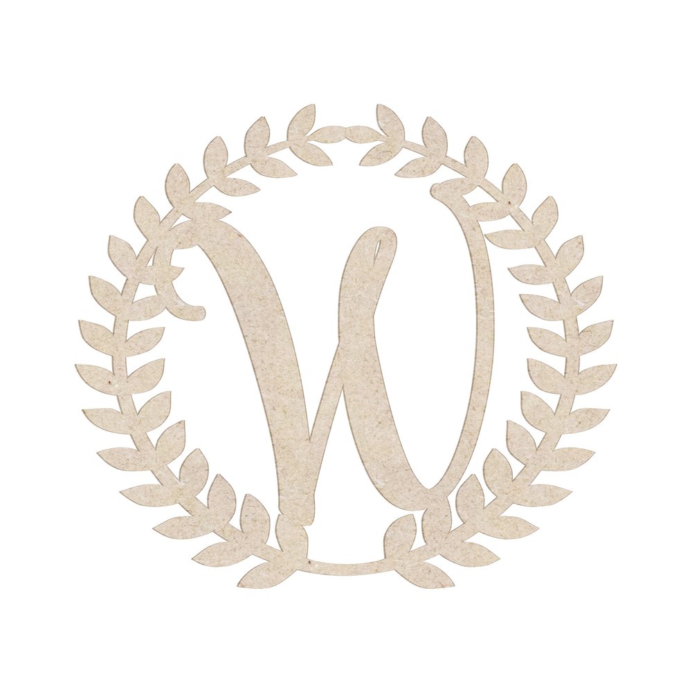 24" Roman Wreath Unfinished Wood Initial Monogram Letter W (Sizes 12"-28")