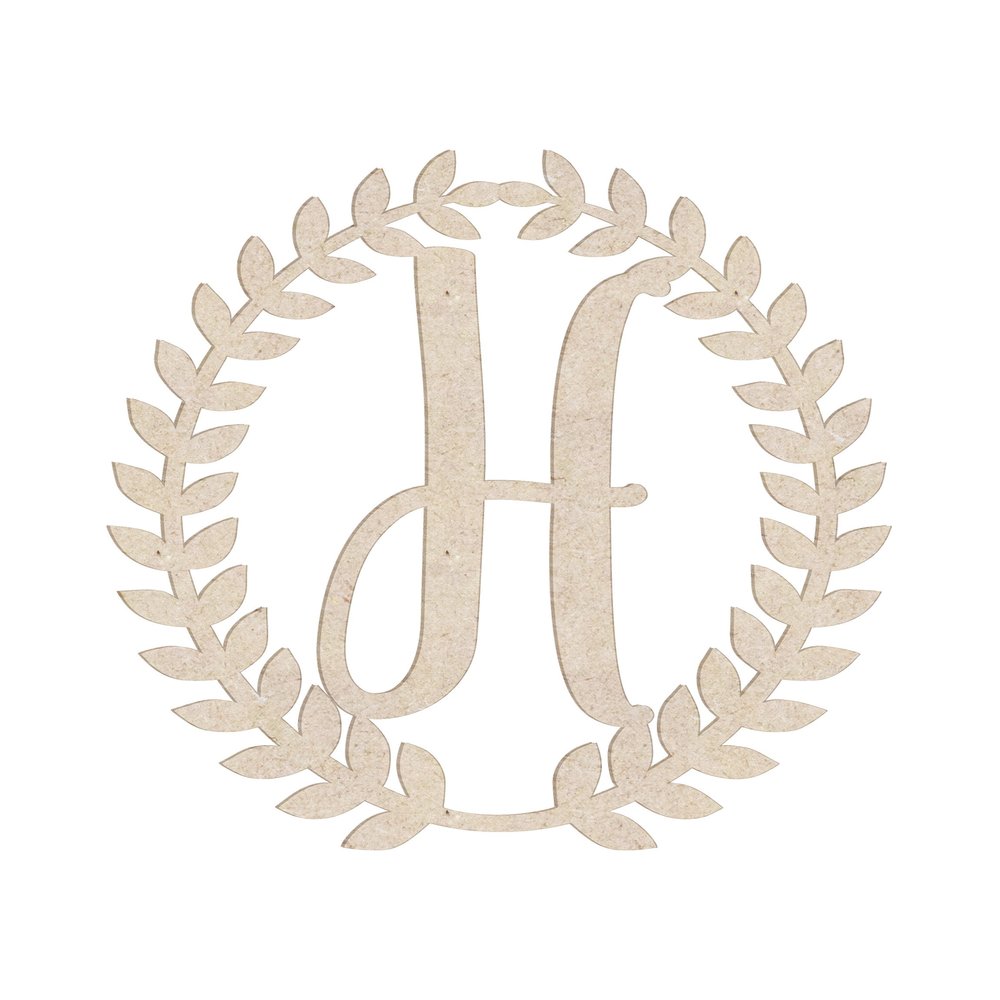 18" Roman Wreath Unfinished Wood Initial Monogram Letter H (Sizes 12"-28")