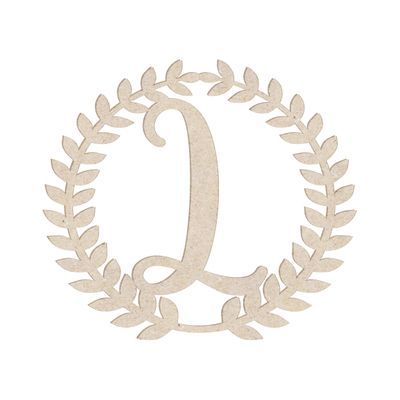 16" Roman Wreath Unfinished Wood Initial Monogram Letter L (Sizes 12"-28")