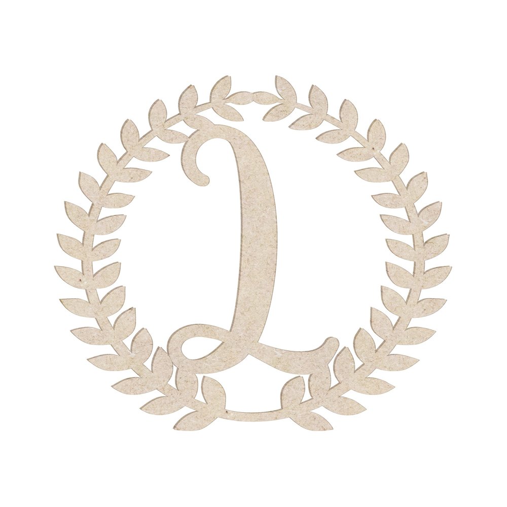 16" Roman Wreath Unfinished Wood Initial Monogram Letter L (Sizes 12"-28")
