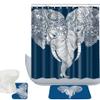 Amagical Elephants Pattern 3 Piece Bathroom Mat Set Shower Curtain Set Blue and White Bath Mat Contour Mat Fabric Shower Curtian 12 Hooks view 1