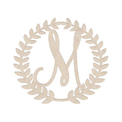 24" Roman Wreath Unfinished Wood Initial Monogram Letter M (Sizes 12"-28")
