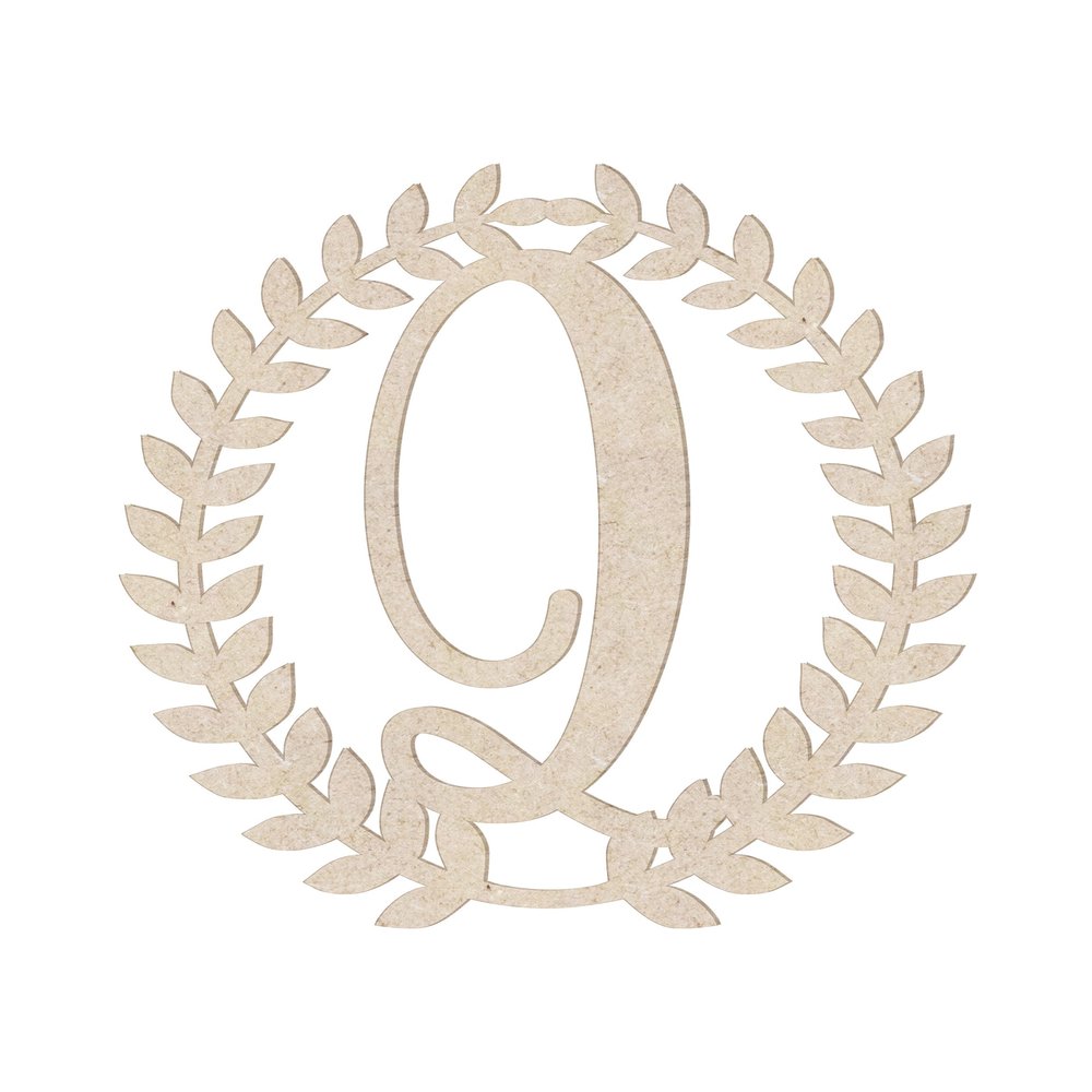 24" Roman Wreath Unfinished Wood Initial Monogram Letter Q (Sizes 12"-28")