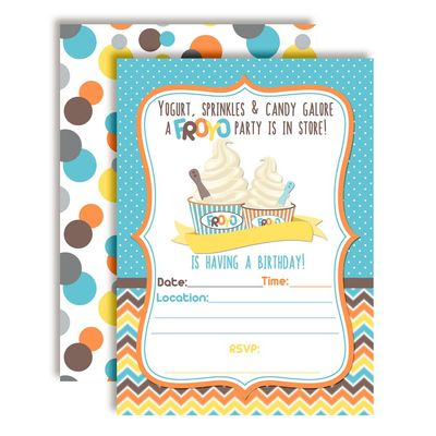 Froyo Frozen Yogurt Ice Cream Birthday Party Invitations for Boys, 20 5x7 Fill In Cards with Twenty White Envelopes by AmandaCreation
