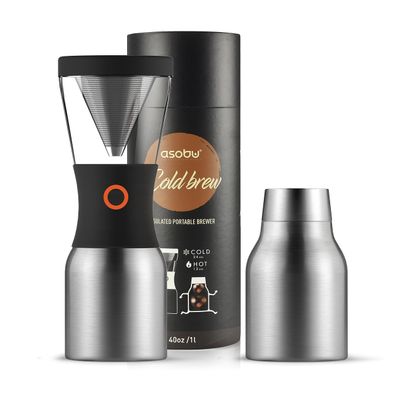 Asobu Coldbrew Portable Cold Brew Coffee Maker with a Vacuum Insulated 34oz Stainless Steel 18/8