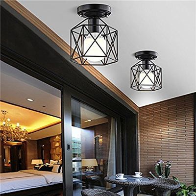 LTEFTLFL Industrial Vintage Metal Cage Pendant Lamp Diamond Shape Metal Ceiling Light for Bar Kitchen AC110V