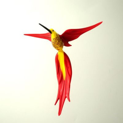 WGK Glass Art 36-224 Red Aventurine Hummingbird44; Yellow & Red