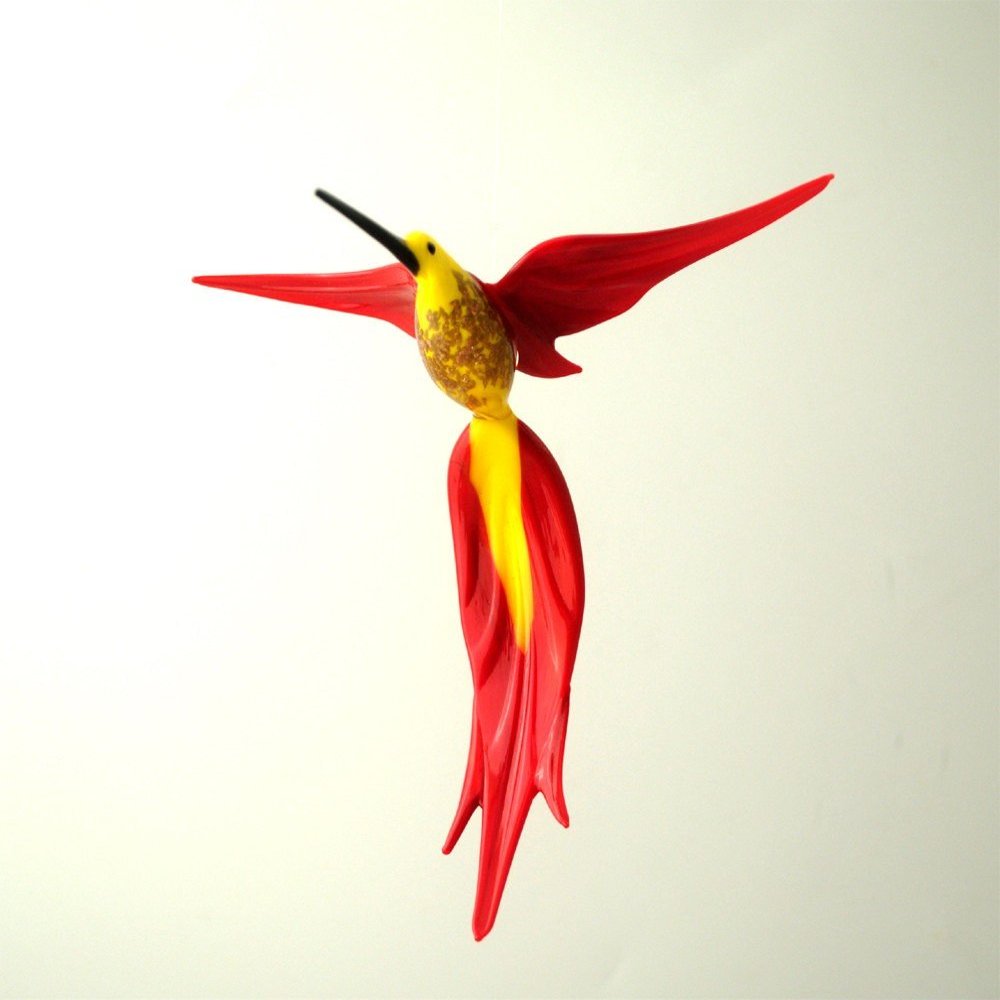 WGK Glass Art 36-224 Red Aventurine Hummingbird44; Yellow & Red