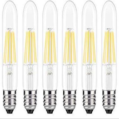 6PACK LED Filament Bulb Tubular Light Bulb T10 6W, E26 Base, Clear Warm White 2700K, LED Edison Bulb 50W Equivalent, 110-120VAC, Dimmable (6)