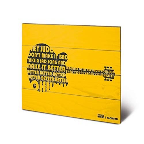 Lyrics by Lennon & McCartney Hey Jude Guitar Wooden Wall Art, Multicolour, 40 x 59 cm