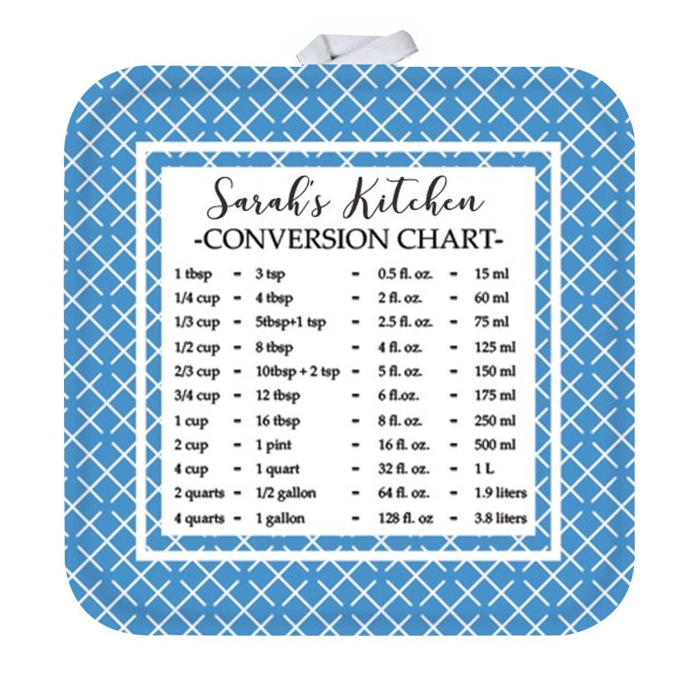 GiftsForYouNow Personalized Pot Holder with Measurement Conversion Chart, Blue