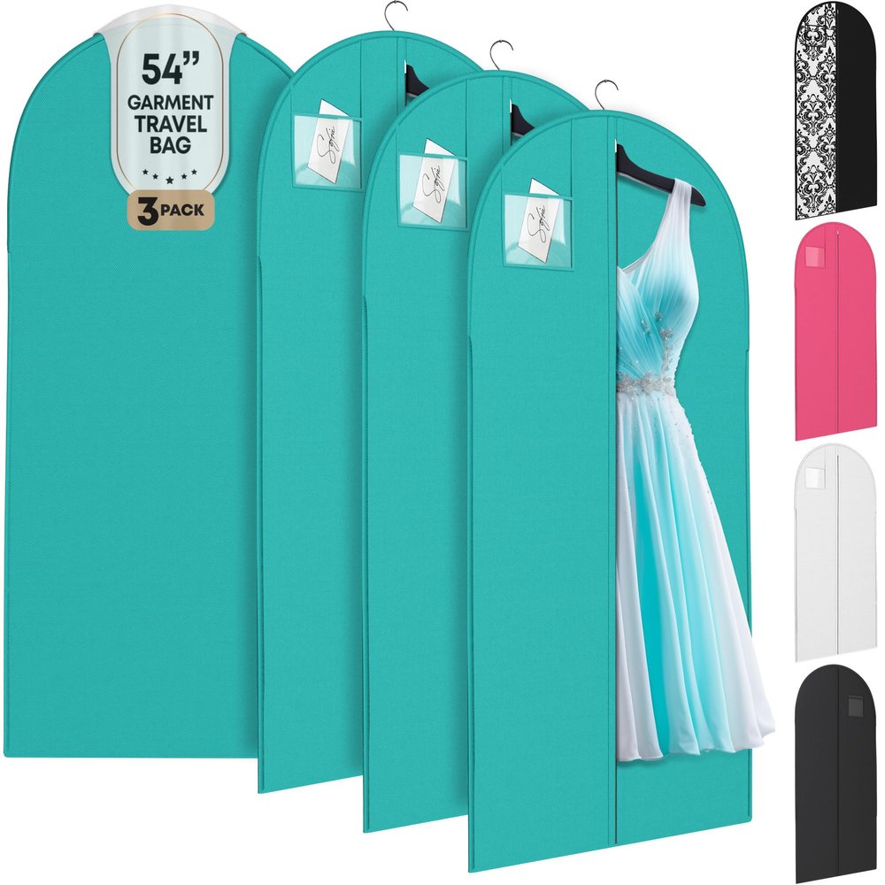 Luxury On the Go Black Suit Bag, Dress, and Travel Gown Garment Bags 54" Hanging Garment Bag with Clear ID Window Lightweight & Tear-Resistant 3 Pack for Dresses, Prom, Evening Gown