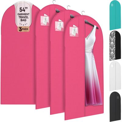 Luxury On the Go Black Suit Bag, Dress, and Travel Gown Garment Bags 54" Hanging Garment Bag with Clear ID Window Lightweight & Tear-Resistant 3 Pack for Dresses, Prom, Evening Gown