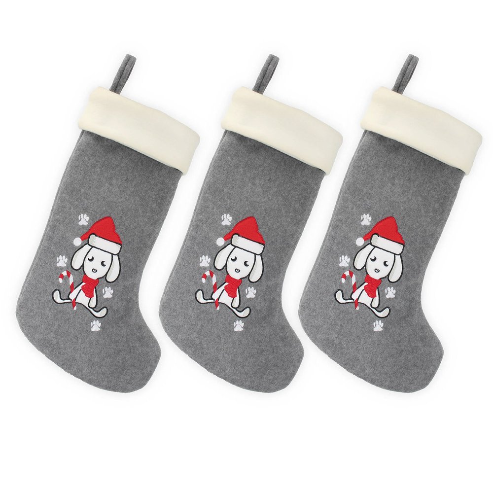 BambooMN 18" Classic Embroidered Sequined Animal Christmas Stocking - Dog - 3 Units