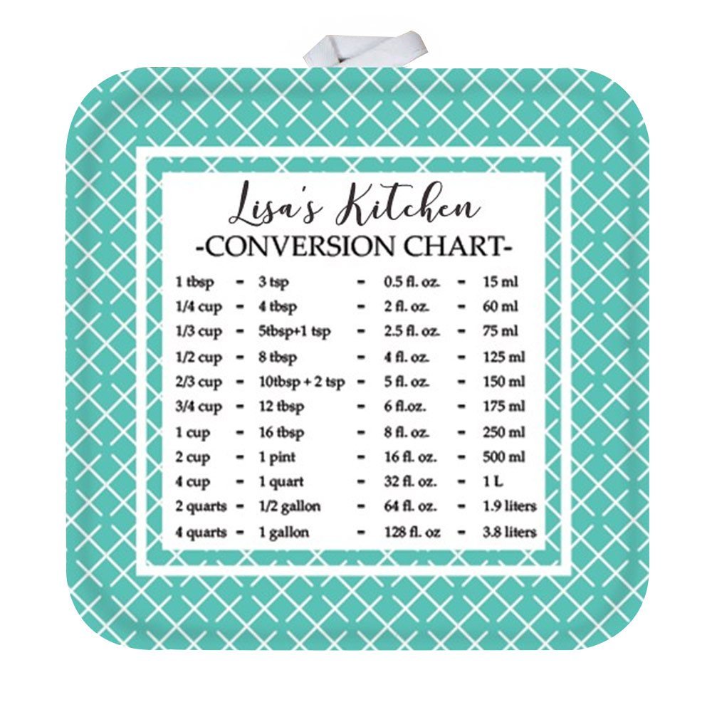 GiftsForYouNow Personalized Pot Holder with Measurement Conversion Chart, Teal