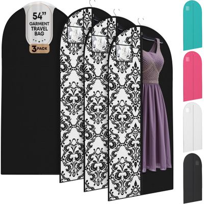 Luxury On the Go Black Suit Bag, Dress, and Travel Gown Garment Bags 54" Hanging Garment Bag with Clear ID Window Lightweight & Tear-Resistant 3 Pack for Dresses, Prom, Evening Gown