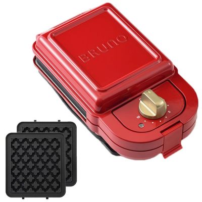 BRUNO Hot Sand Maker Japan Domestic genuine productsShips from JAPAN (single+Waffle Plate set of 2, Red)