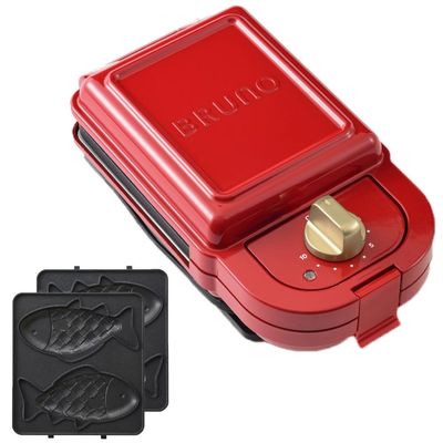 BRUNO Hot Sand Maker Japan Domestic genuine productsShips from JAPAN (single+Fishy Plate set of 2, Red)