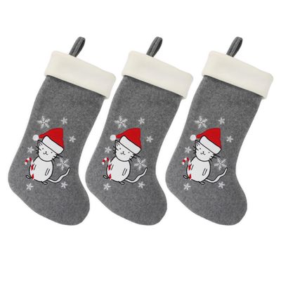 BambooMN 18" Classic Embroidered Sequined Animal Christmas Stocking - Cat - 3 Units