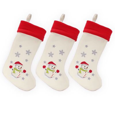 BambooMN 18" Classic Embroidered Sequined Christmas Stocking - Snowman - 3 Units