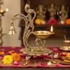 eSplanade - 8" - Peacock Diya with Bell - Lotus Shaped Round Brass Diya | Oil Lamp Deepam | Home Decor | Kuthu Vilakku | Oil Lamps for Home and Office view 4