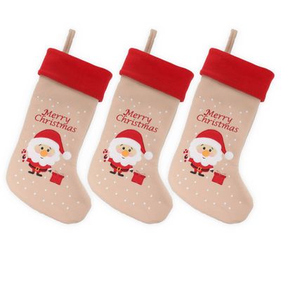 BambooMN 18" Classic Embroidered Sequined Christmas Stocking - Santa - 3 Units