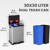 iTouchless 60 Liter / 16 Gallon Dual Compartment Kitchen Trash Can & Recycling Bin, Odor Filter, Soft-Close, Hands-Free Step Pedals, 2x 8-Gal Color-Coded Buckets, Smudge-Resistant Stainless Steel view 3