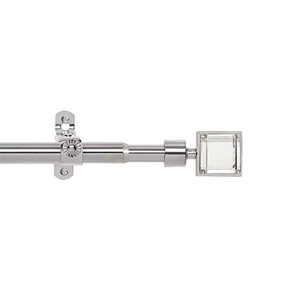 Crystal Square Decorative Telescopic Metal Curtain Rod with Modern Crystal & Metal Finials - Adjustable Size: 28" to 48"