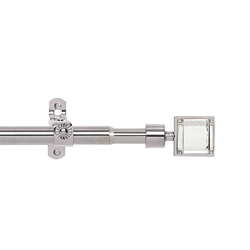 Crystal Square Decorative Telescopic Metal Curtain Rod with Modern Crystal & Metal Finials - Adjustable Size: 28" to 48"