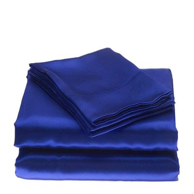 Bedify Bedding 100% Pure Silk Satin 7 Pcs Set of Duvet, 15 Inches Deep Pocket Fitted Sheet and Flat Sheet with Pillowcases Wrinkle Free Fade Resistant Soft Bed Sheets (Royal Blue, Queen)