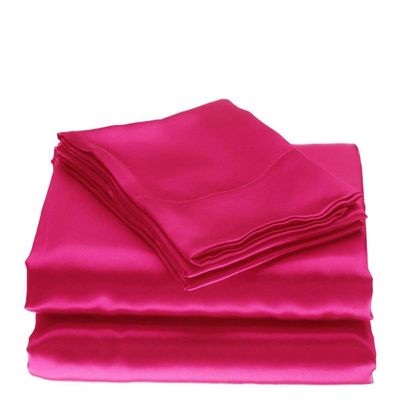 Bedify Bedding 100% Pure Silk Satin 7 Pcs Set of Duvet, 15 Inches Deep Pocket Fitted Sheet and Flat Sheet with Pillowcases Wrinkle Free Fade Resistant Soft Bed Sheets (Hot Pink, California Queen)