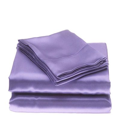 Bedify Bedding 100% Pure Silk Satin 7 Pcs Set of Duvet, 15 Inches Deep Pocket Fitted Sheet and Flat Sheet with Pillowcases Wrinkle Free Fade Resistant Soft Bed Sheets (Lilac, California Queen)
