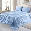 Bedify Bedding 100% Pure Silk Satin 7 Pcs Set of Duvet, 15 Inches Deep Pocket Fitted Sheet and Flat Sheet with Pillowcases Wrinkle Free Fade Resistant Soft Bed Sheets (Medium Blue, Queen) view 1