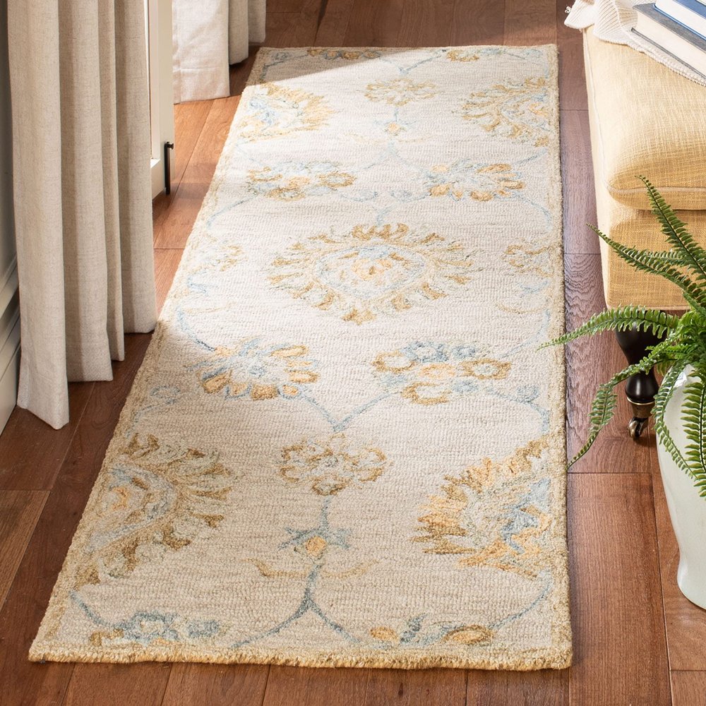 SAFAVIEH Blossom Collection Runner Rug - 2'3" x 8', Beige & Sage, Handmade Wool, Ideal for High Traffic Areas in Living Room, Bedroom (BLM560B)