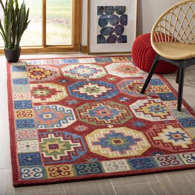 SAFAVIEH Aspen Collection 5' x 8' Red/Blue APN802Q Handmade Boho Wool Area Rug