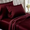 Bedify Bedding 100% Pure Silk Satin 7 Pcs Set of Duvet, 15 Inches Deep Pocket Fitted Sheet and Flat Sheet with Pillowcases Wrinkle Free Fade Resistant Soft Bed Sheets (Wine, California Queen) view 1