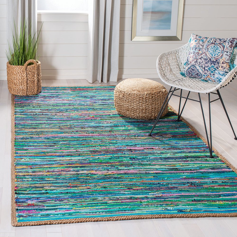 SAFAVIEH Montauk Collection Accent Rug - 3' x 5', Green & Natural, Handmade Boho Cotton & Jute, Ideal for High Traffic Areas in Entryway, Living Room, Bedroom (MTK960Y)